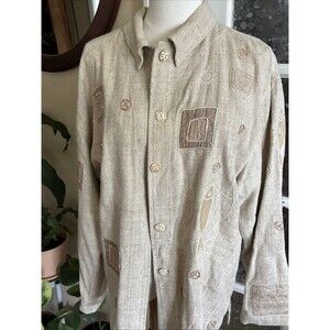 Vintage Chicos Jacket Textured Silk Abstract Fish Sz 3 Embroidered Boho XL